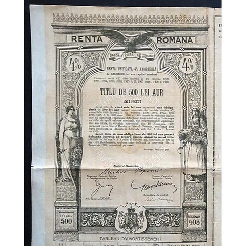 Renta Romana 500 Lei Aur Romania Gold Bond Certificate