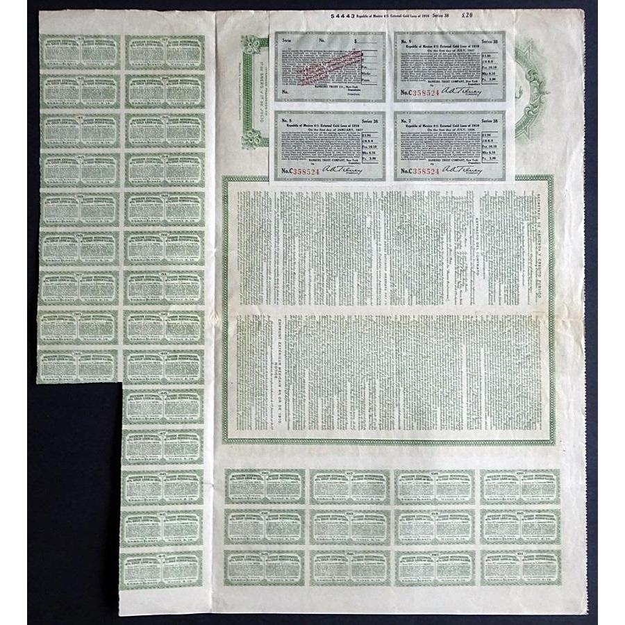 Republica Mexicana: Bono de la Deuda Exterior Mexicana Del 4% Oro de 1910 Stock Certificate