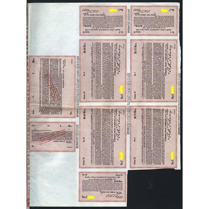 Republica Mexicana, Deuda Consolidada de Los Estados Unidos Mexicanos, Cien Pesos Fuertes Stock Certificate