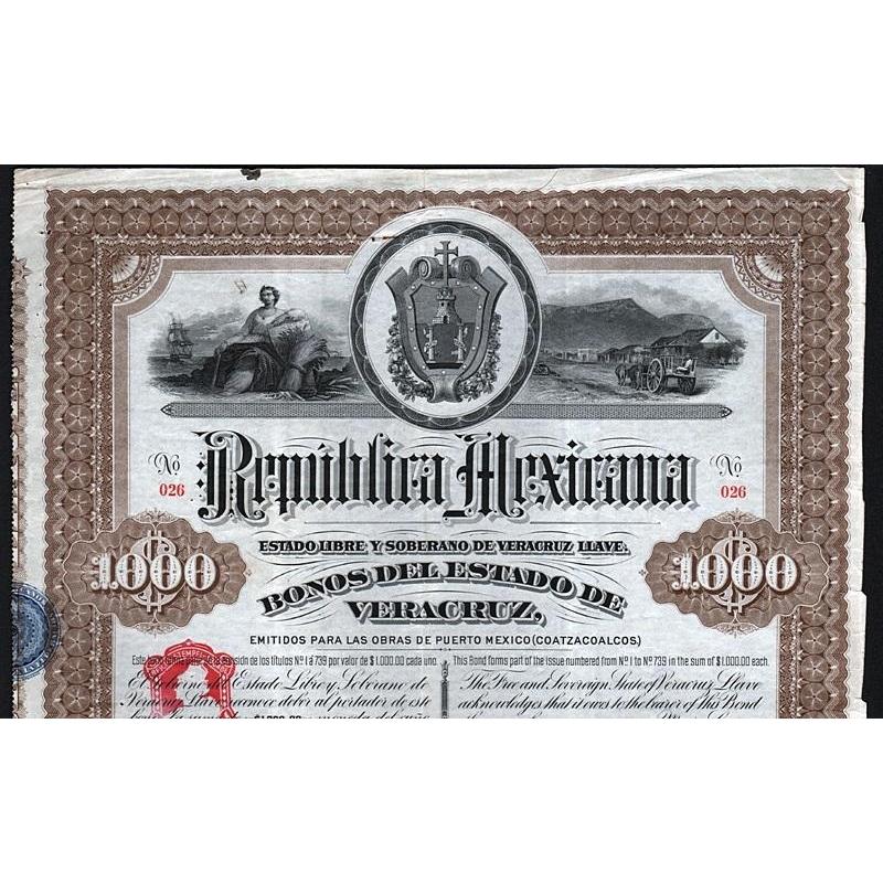 Republica Mexicana, Estado Libre y Soberano de Veracruz Liave Stock Certificate
