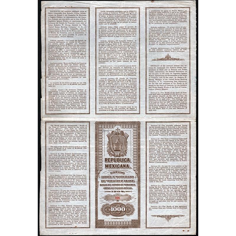 Republica Mexicana, Estado Libre y Soberano de Veracruz Liave Stock Certificate