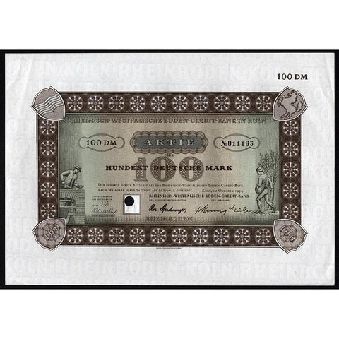Rheinisch-Westfälische Boden-Credit Bank in Köln Stock Certificate