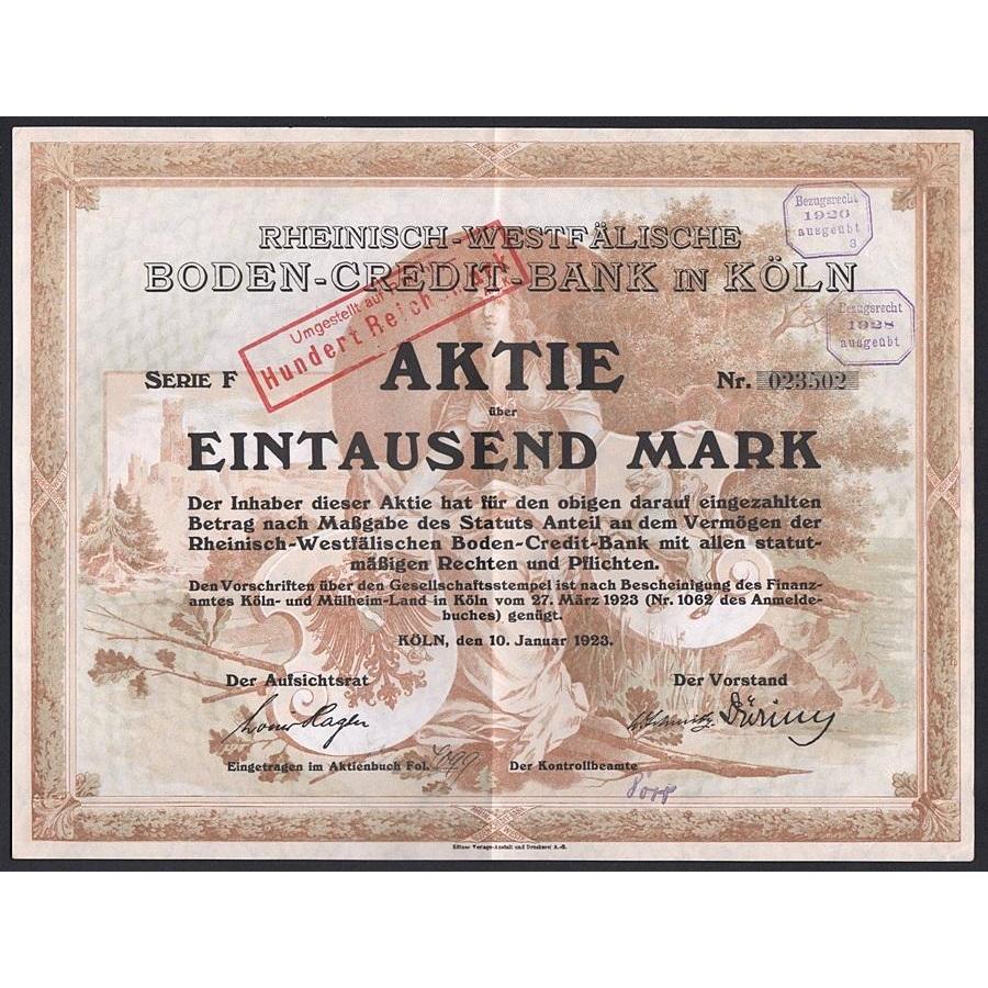 Rheinisch-Westfälische Boden-Credit-Bank in Köln Stock Certificate