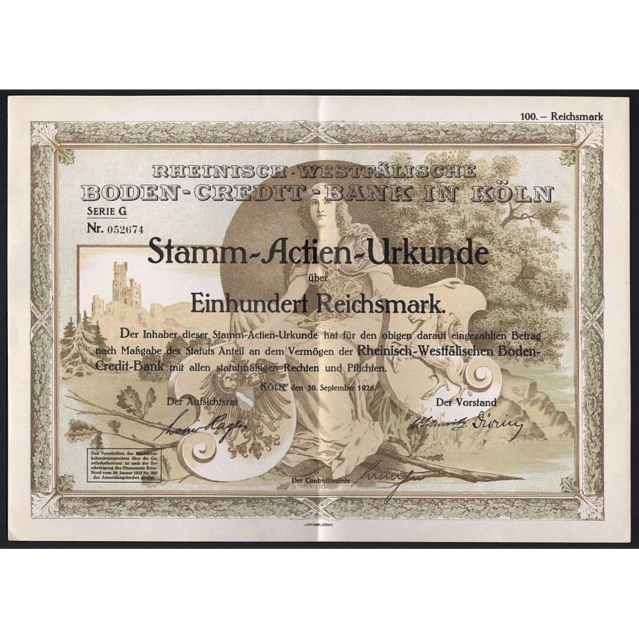 Rheinisch-Westfälische Boden-Credit-Bank in Köln Stock Certificate