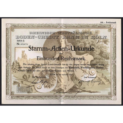Rheinisch-Westfälische Boden-Credit-Bank in Köln Stock Certificate