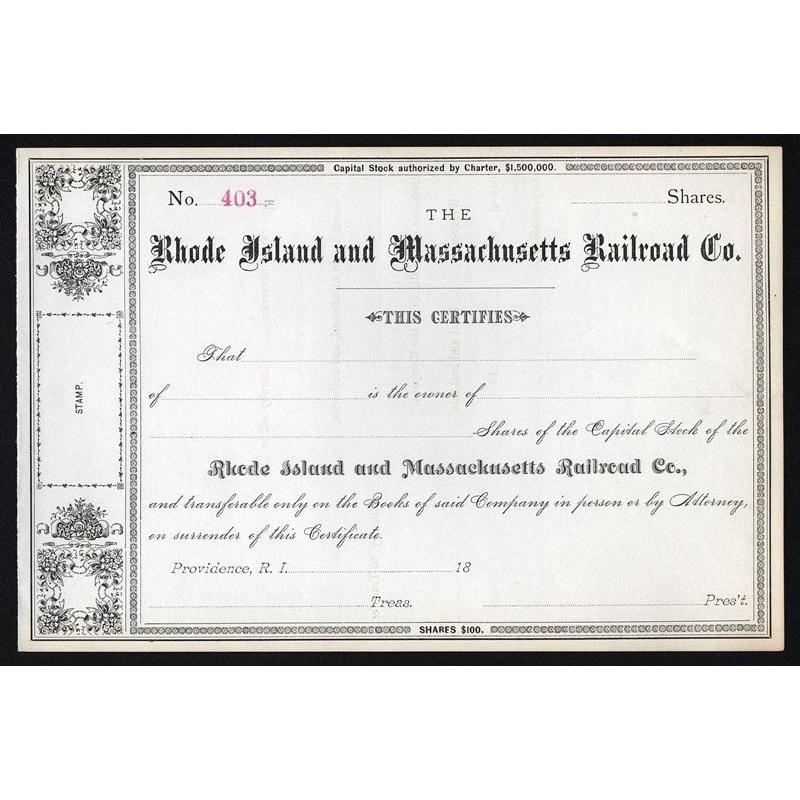 Rhode Island and Massachusetts Railroad Co. Stock Certificate