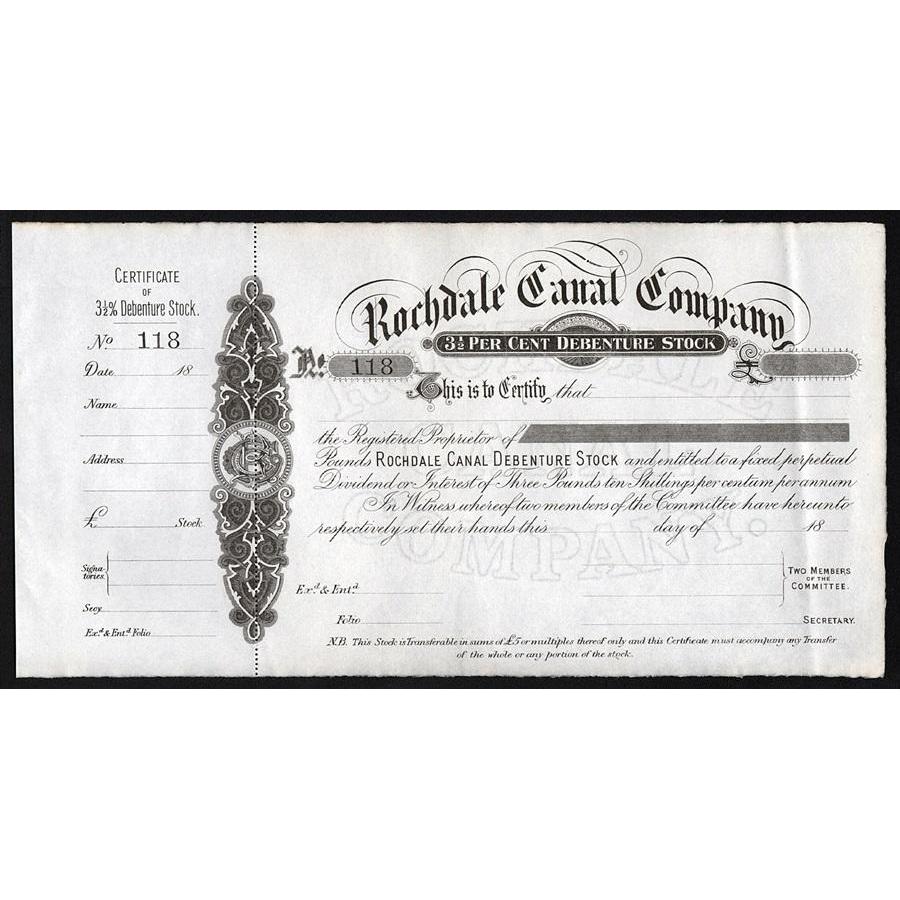 Rochdale Canal Company 1800x United Kingdom Stock Certificate