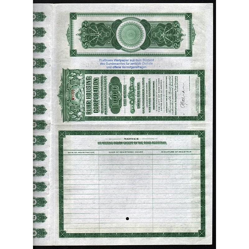 Ruhr Housing Corporation (Ruhrwohnungsbau-Aktiengesellschaft) Stock Certificate