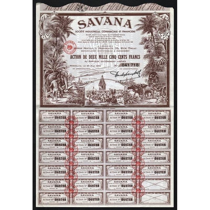 Savana Societe Industrielle, Commerciale et Financiere Stock Certificate