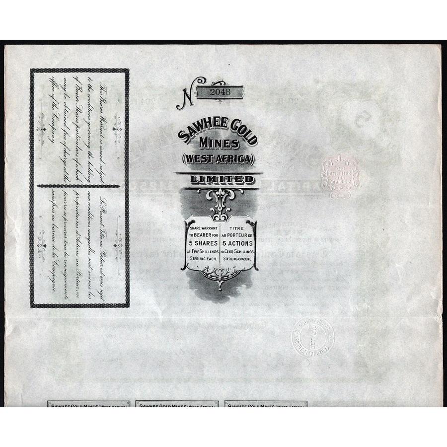 Sawhee Gold Mines (West Africa) Limited Stock Certificate
