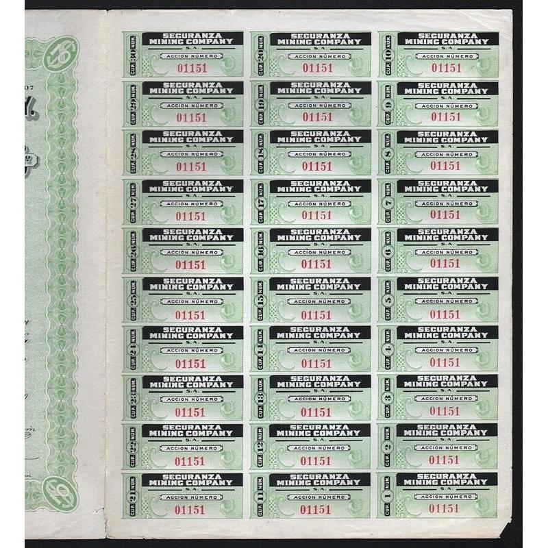 Seguranza Mining Company (San Luis Potosi) Stock Certificate