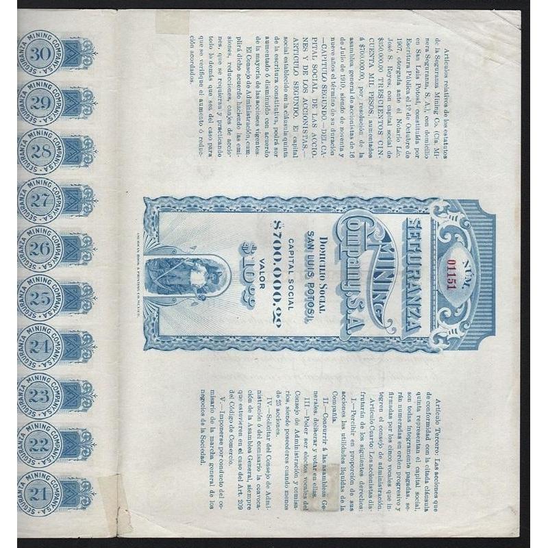 Seguranza Mining Company (San Luis Potosi) Stock Certificate