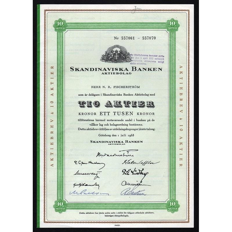 Skandinaviska Banken Aktiebolag Stock Certificate