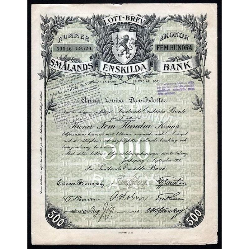 Smälands Enskilda Bank Stock Certificate