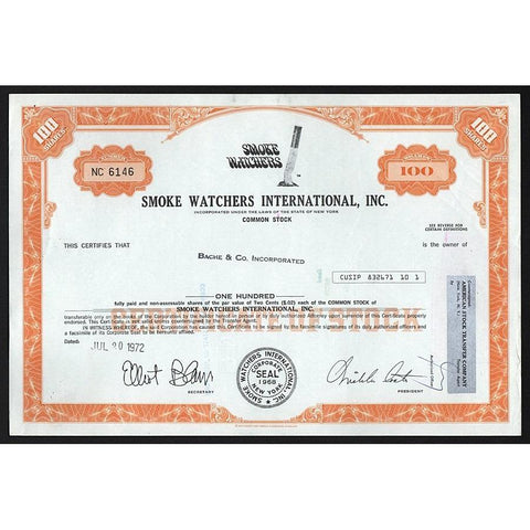 Smoke Watchers International, Inc. Stock Certificate