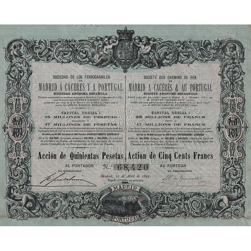 Sociedad de los Ferrocarriles Madrid a Caceres y a Portugal Stock Certificate