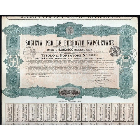 Societa per le Ferrovie Napoletane Societa Anonima Stock Certificate