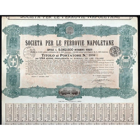 Societa per le Ferrovie Napoletane Societa Anonima Stock Certificate