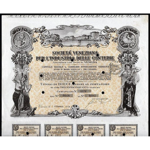 Societa Veneziana per l'Industria delle Conterie, Anonima con Sede in Venezia Stock Certificate