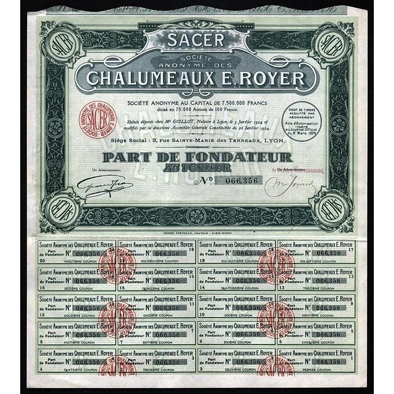 Societe Anonyme des Chalumeaux E. Royer Stock Certificate