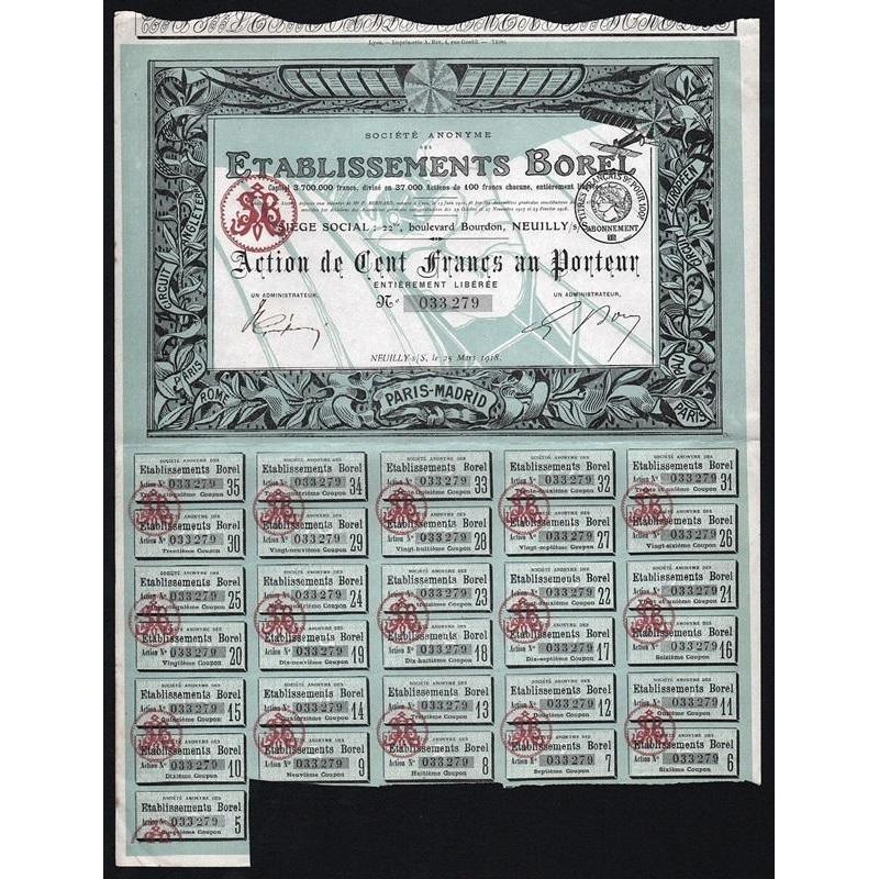 Societe Anonyme des Etablissements Borel (Cockpit Vignette) Stock Certificate