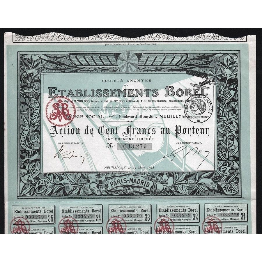 Societe Anonyme des Etablissements Borel (Cockpit Vignette) Stock Certificate