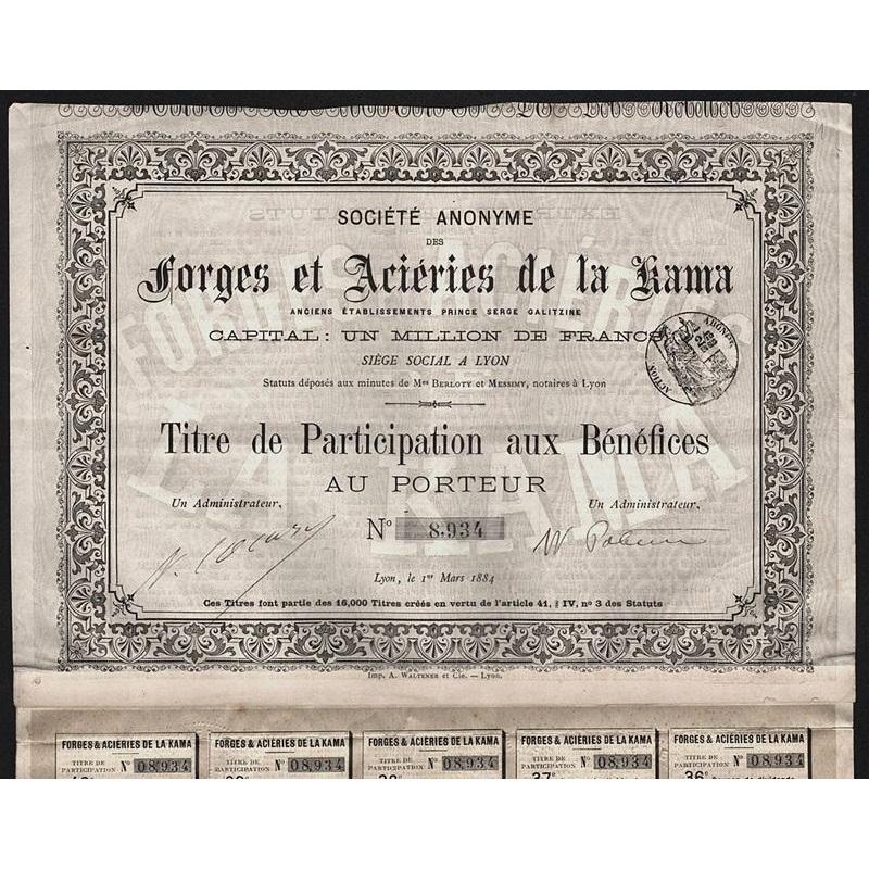 Societe Anonyme des Forges et Acieries de la Kama Stock Certificate