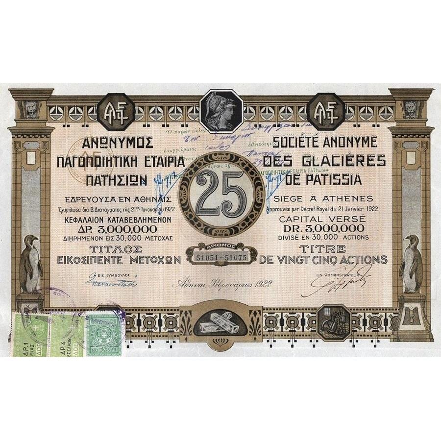 Societe Anonyme des Glacieres de Patissia Stock Certificate