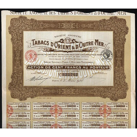 Societe Anonyme des Tabacs d'Orient & d'Outre Mer Stock Certificate