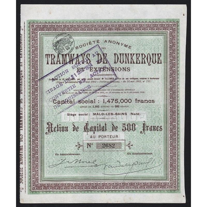 Societe Anonyme des Tranways de Dunkerque et Extensions Stock Certificate