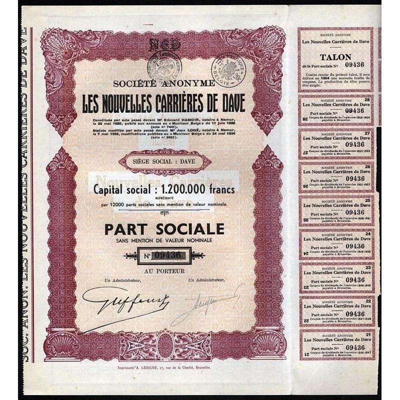 Societe Anonyme Les Nouvelles Carrieres de Dave Stock Certificate
