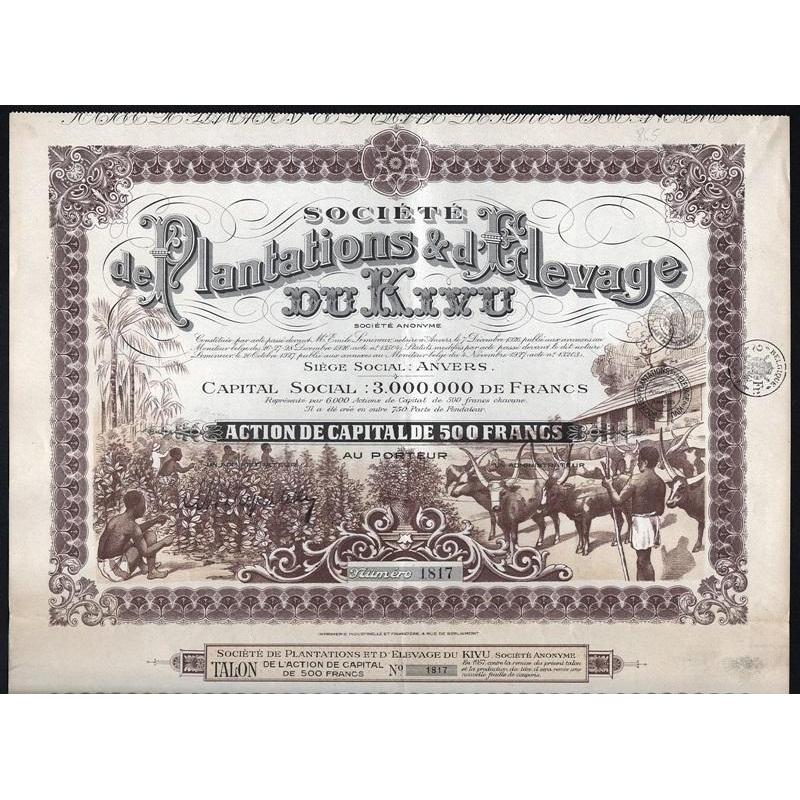 Societe de Plantations & d'Elevage du Kivu Societe Anonyme Stock Certificate