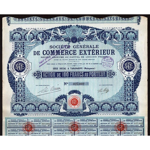 Societe Generale de Commerce Exterieur Societe Anonyme Stock Certificate