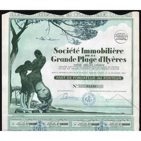 Societe Immobiliere de la Grand Plage d'Hyeres Stock Certificate