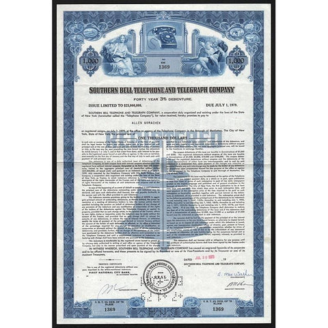 Southern Bell Telephone and Telegraph Company Stock Certificate