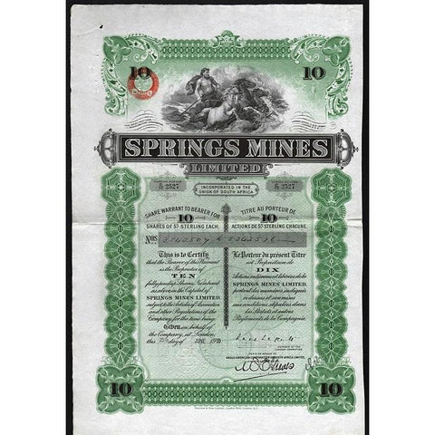 Springs Mines Limited Stock Certificate