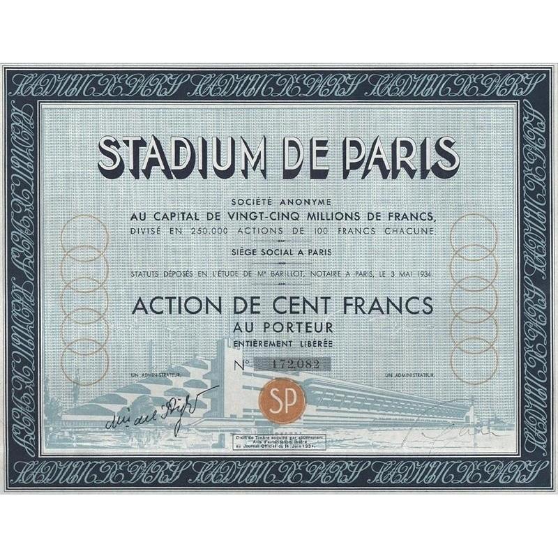 Stadium de Paris Stock Certificate