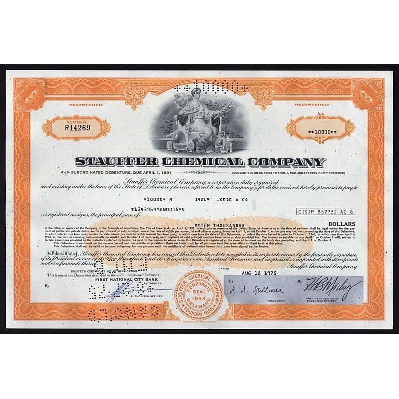 Stauffer Chemical Company Stock Certificate