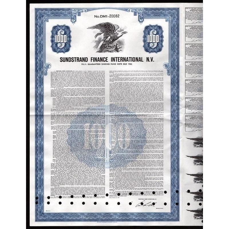 Sundstrand Finance International N.V. Stock Certificate