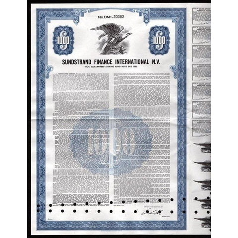 Sundstrand Finance International N.V. Stock Certificate