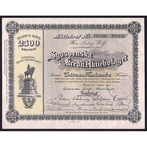 Sydsvenska Kredit Aktiebolaget Stock Certificate