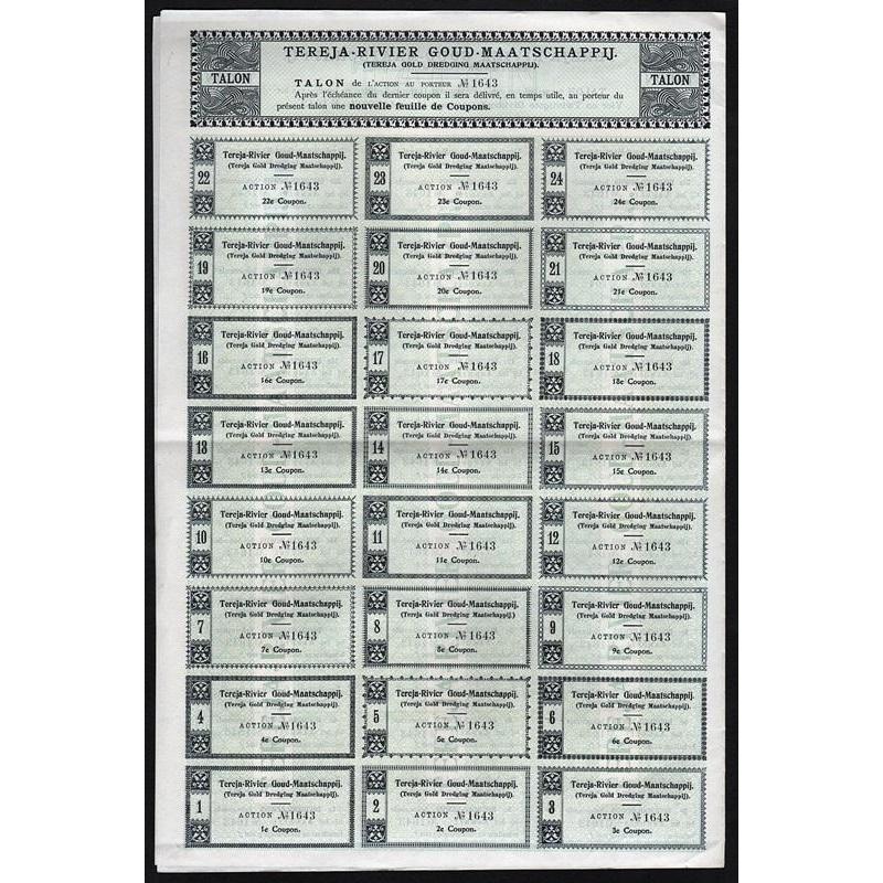 Tereja-Rivier Goud-Maatschappij (Tereja Gold Dredging Maatschappij) Stock Certificate
