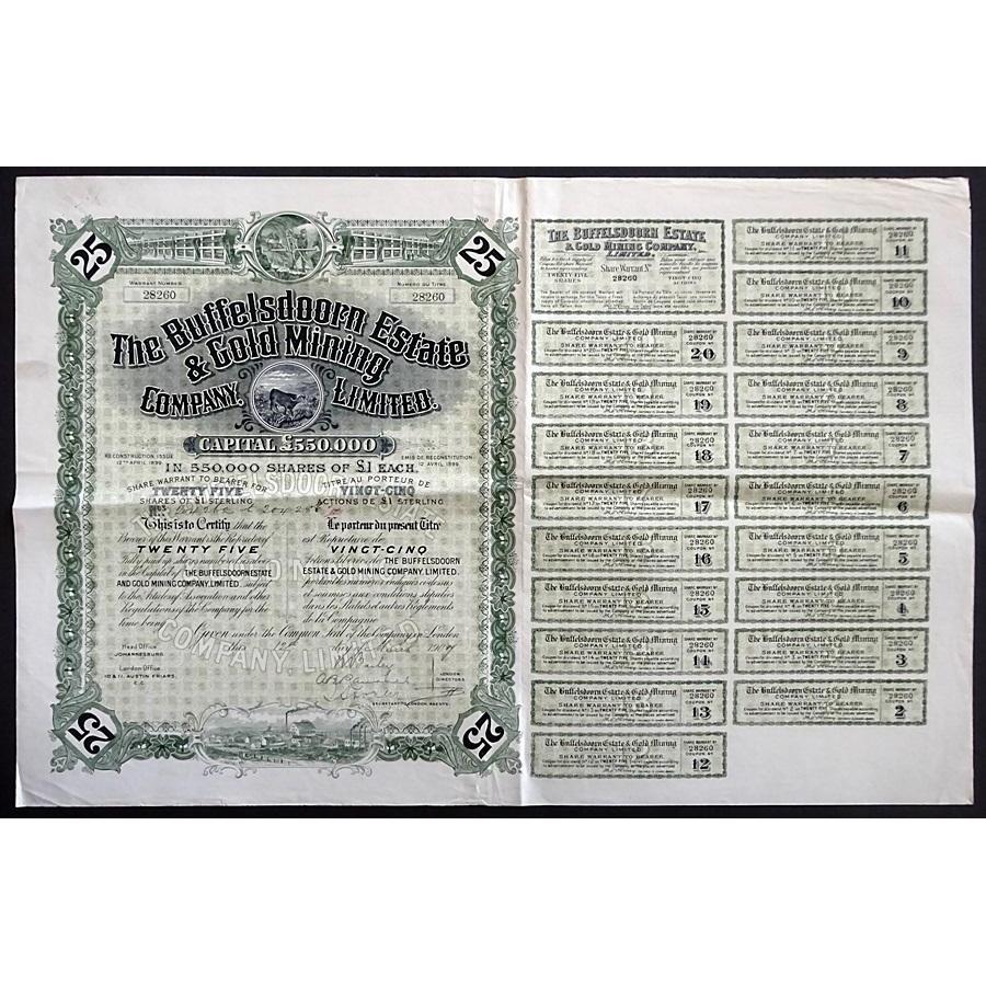 The Buffelsdoorn Estate and Gold Mining Company, Limited Stock Certificate