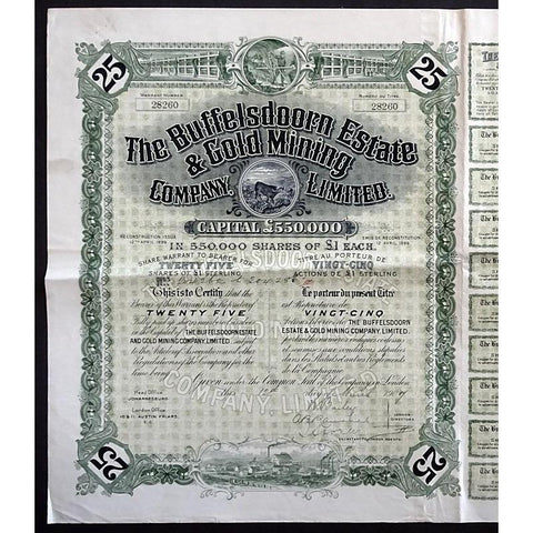 The Buffelsdoorn Estate and Gold Mining Company, Limited Stock Certificate
