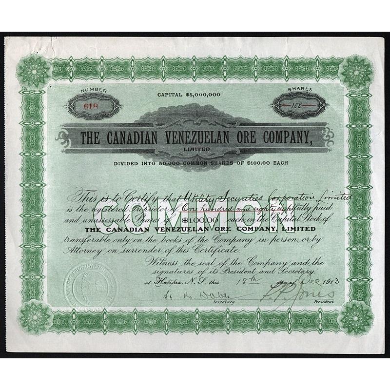The Canadian Venezuelan Ore Company, Limited Stock Certificate