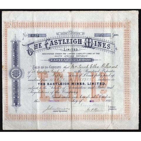 The Castleigh Mines, Limited Stock Certificate