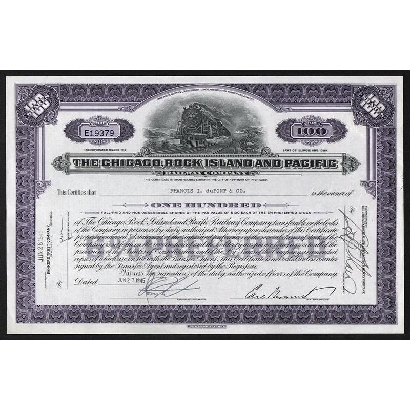 The Chicago, Rock Island and Pacific Railway Company Stock Certificate