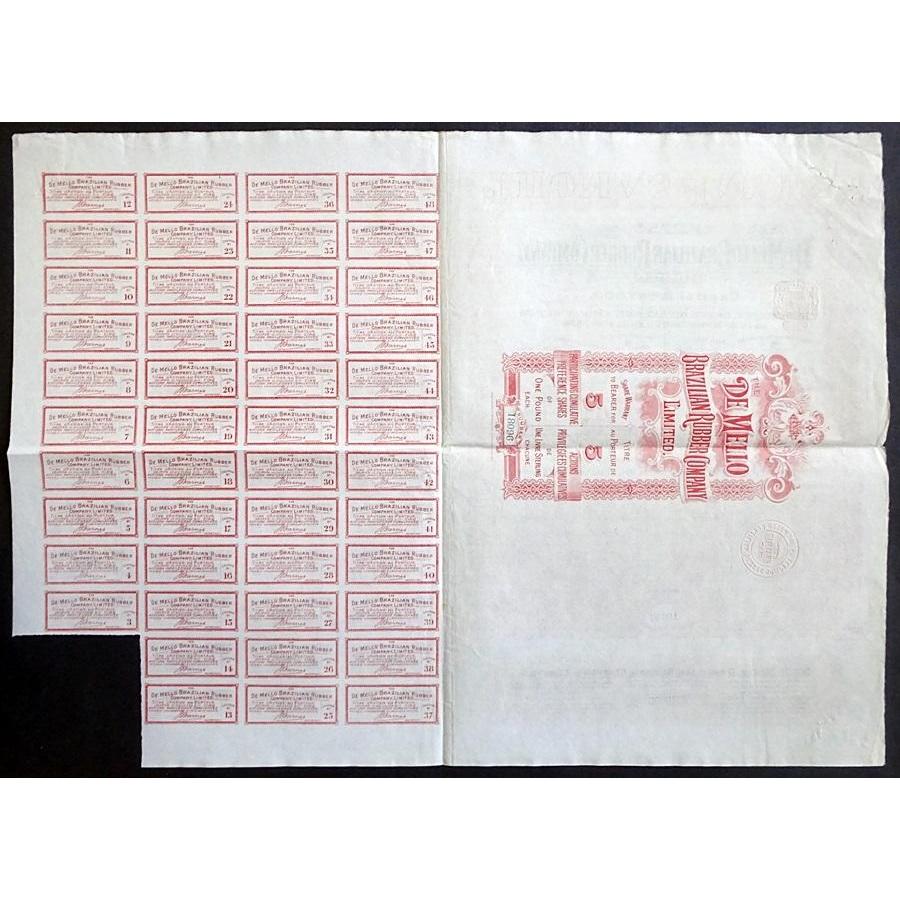 The De Mello Brazilian Rubber Company, Limited Stock Certificate