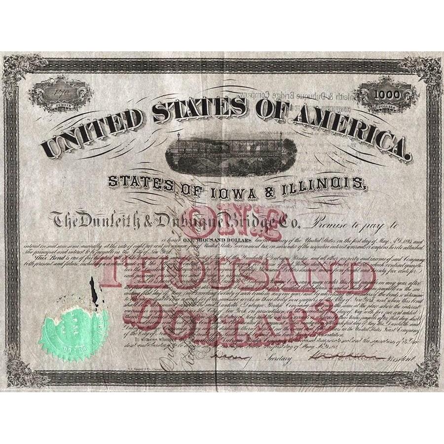 The Dunleith & Dubuque Bridge Co. Stock Certificate