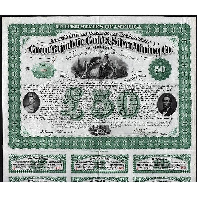 The Great Republic Gold & Silver Mining Co. of Virginia Stock Certificate